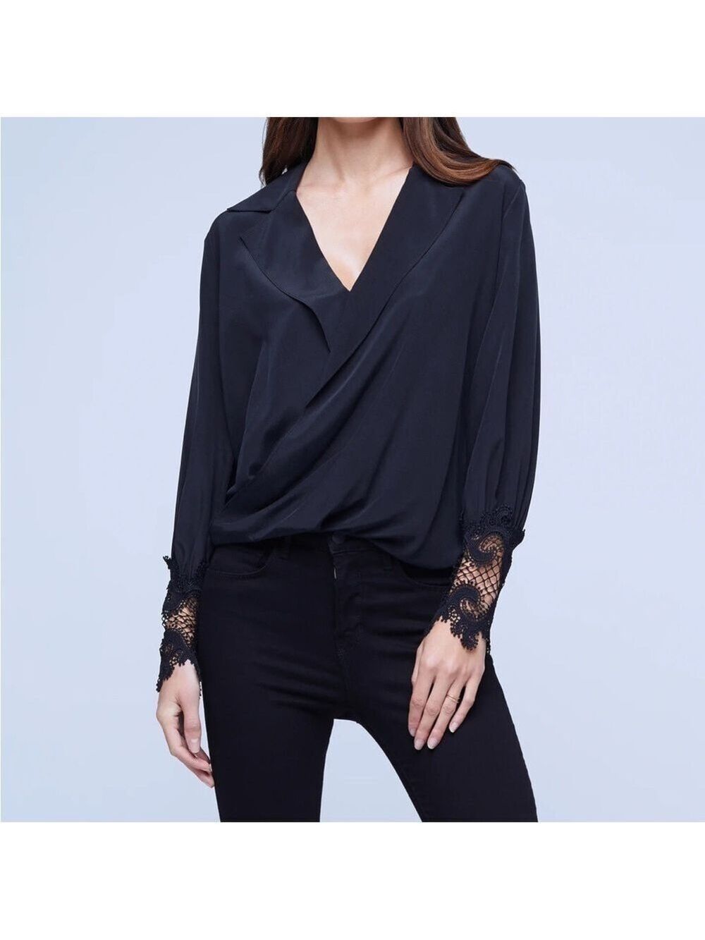 L'AGENCE Joah Wrap-Front 100% Silk Blouse Size S